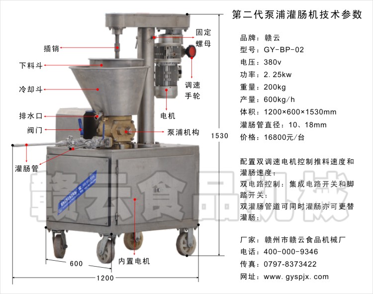 贛云牌第二代泵浦灌腸機技術參數和結構圖