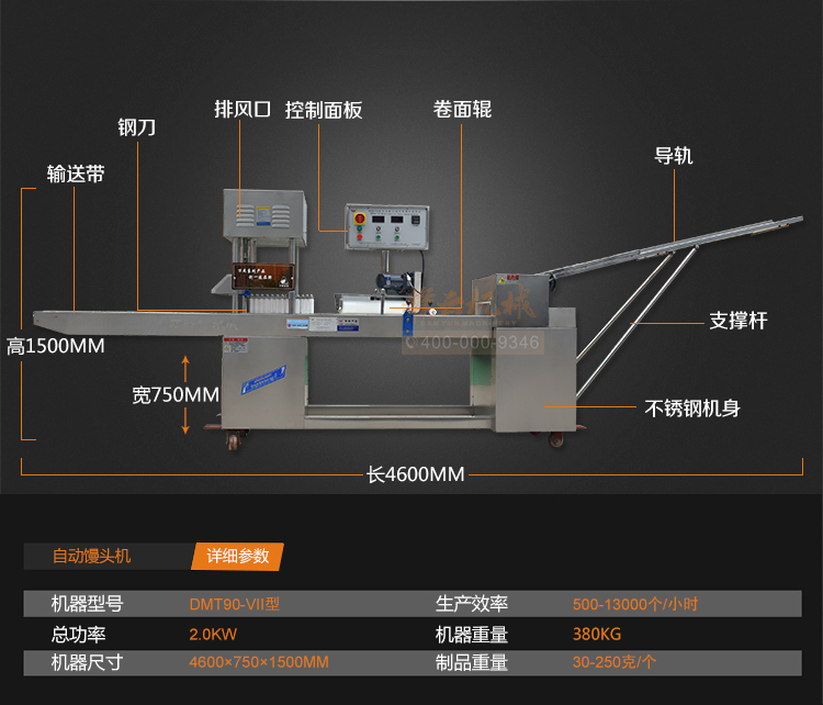 刀切方形饅頭機技術參數和結構圖